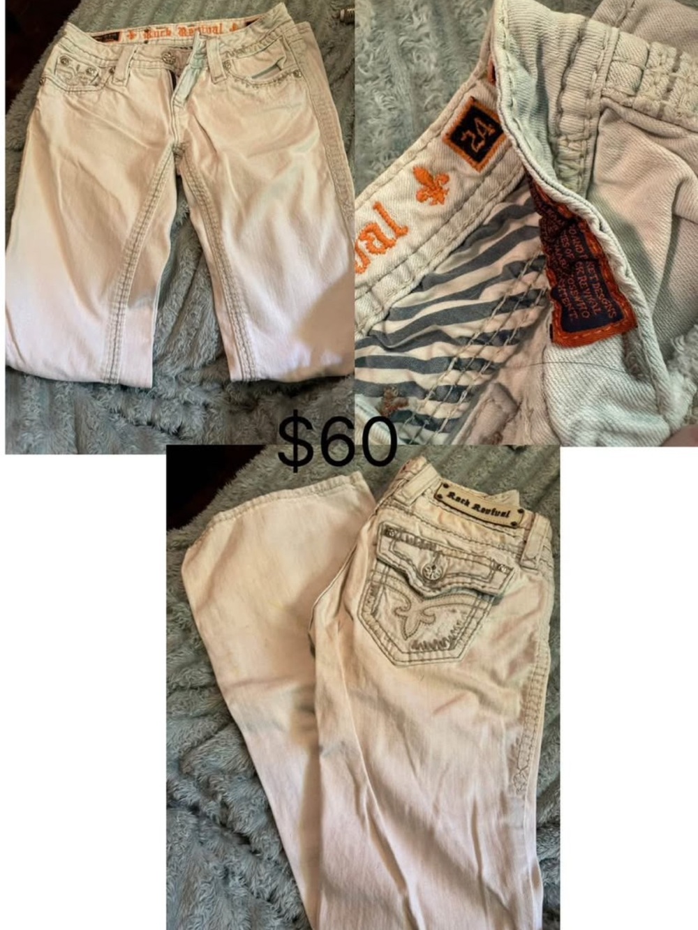 Rock Revival Girls Cream/White Embroidered Bootcut Jeans